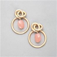 Pink Quartz Hoop Earring, Gold, medium