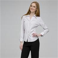 Elegante camicia sciancrata, a righe rosse, facile da lavare, Bianco, medium