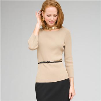 ベルト付きリブボートネックセーター, ニューラタン, large