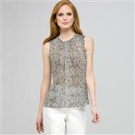 Sleeveless Pleated Top., White & Black, medium