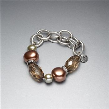 Green and Brown Beaded Frontal Collar Bracelet, , large