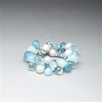 グリーン & ブルーストレッチブレスレット, シルバー, large