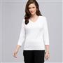 Maglia con scollo a V e manica a 3/4, Bianco, small