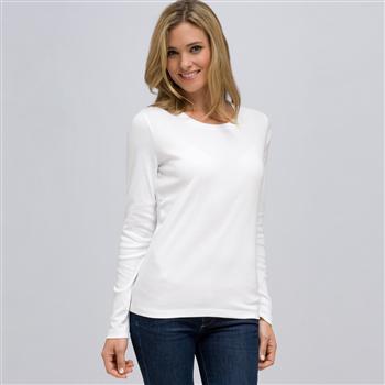 Maglia girocollo con manica lunga, Bianco, large