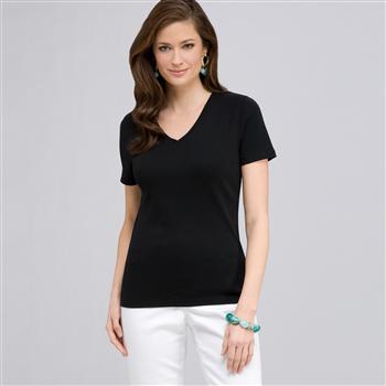 Short Sleeve V-Neck Tee, Black, large