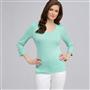 Maglia con scollo a V e manica a 3/4, Menta glaciale, small