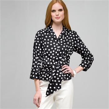 Dot Tie Front Blouse, , large