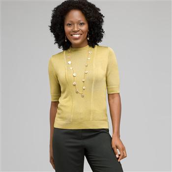 Elbow Sleeve Ribbed Sweater, , large