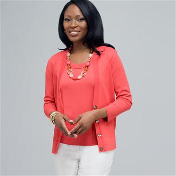 Ribbed Cardigan., New Coral, large