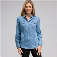 Camicia in denim con chiusura a bottoni e manica lunga, Sabbia d&eacute;lav&eacute;, medium