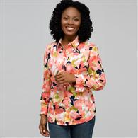 Camicia a fiori con manica lunga arrotolabile, M&eacute;lange, medium