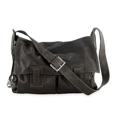 Men's Leather Luggage Fisherman Bag, Black, large