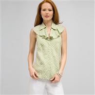 Ruffle Front Sleeveless Blouse., Sugar Pea and White, medium