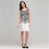 Floral Black and White Dress., White & Black, medium
