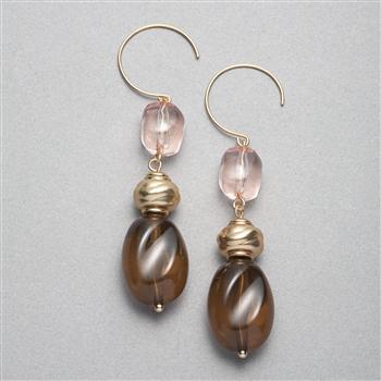 Brown and Pink Drop Earrings, , large