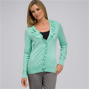 Cardigan con scollo a V e rouche sul davanti., Menta glaciale, large