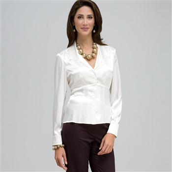 Long Sleeve Seamed Button Front Shirt, , large