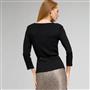 Belted Ribbed Boat Neck Sweater, Black, small