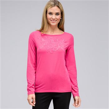 Long Sleeve Embellished Boat Neck Top, , large