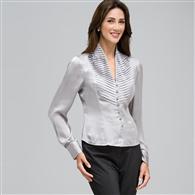 Camicia a manica lunga con davantino pieghettato, Argento, medium