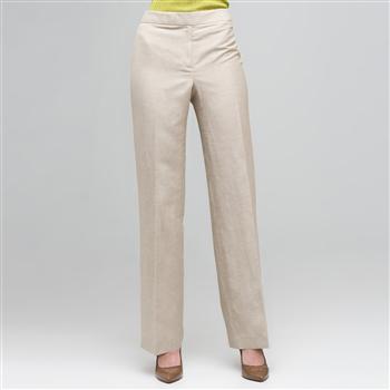 Pantalone a carr&eacute; classico in lino lavabile, Pietra e bianco, large