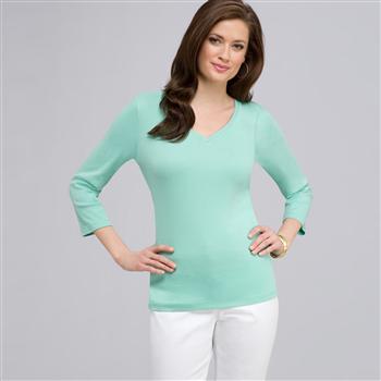 Maglia con scollo a V e manica a 3/4, Menta glaciale, large