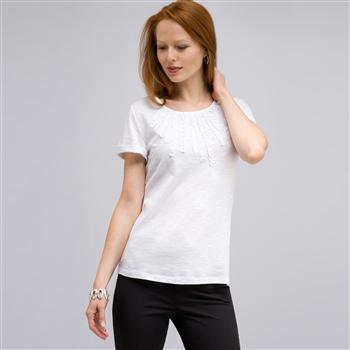 T-shirt con scollo rotondo e applique, Bianco, large