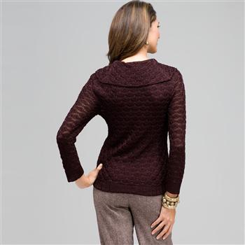 3/4 Sleeve Novelty Pointelle Cowl Neck, , large