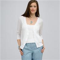 Beaded 3/4 Sleeve Cardigan., White, medium