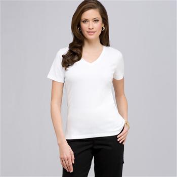 T-shirt col V &agrave; manches courtes, Blanc, large