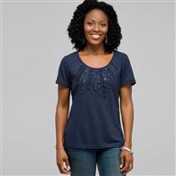 Scoop Neck Tee with Applique, Swiss Navy, medium