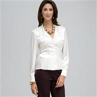 Long Sleeve Seamed Button Front Shirt, Ivory, medium