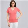 T-shirt col V &agrave; manches courtes, corail, small