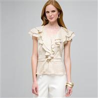 Polka Dot Ruffle Front Button Down Shirt, Dark Stone & White, medium