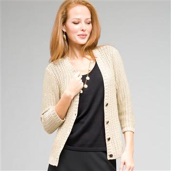 Cardigan con collo a V e manica 3/4, , large