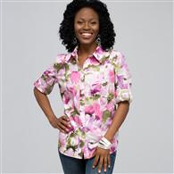 Camicia floreale con manica arrotolata, M&eacute;lange, medium