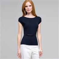 Maglia con cintura e scollo a barchetta, Inchiostro, medium