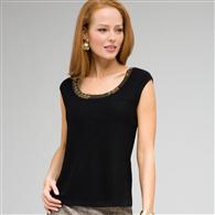 Top con perline senza maniche, Nero, medium