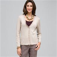 Long Sleeve Ruffle Front Trim Cardigan, Fawn Heather, medium