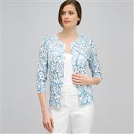 3/4 Sleeve Button Front Crew Neck Cardigan., Multi, medium
