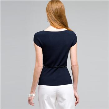 Belted Boat Neck Sleeve Top, , large