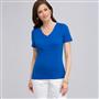 T-shirt col V &agrave; manches courtes, Bleu, small