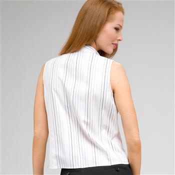 No-Iron Easy Care Sleeveless Striped Shawl Collar Blouse, , large