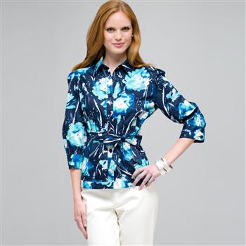 3/4 Button Down Top with Tie Front, , large