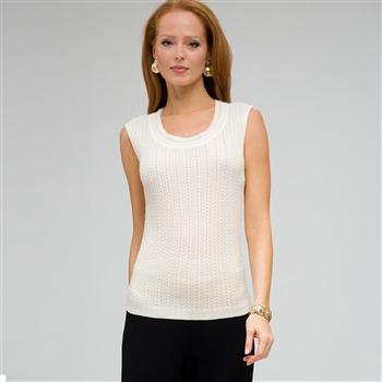 Canotta in maglia a costine, Avorio, large