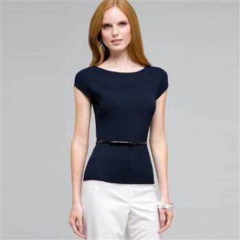 Maglia con cintura e scollo a barchetta, , large