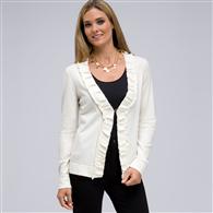 Long Sleeve Ruffle Front Cardigan, Sugar, medium