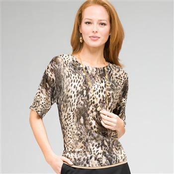 Maglia con collo a barchetta e stampa animalier, , large