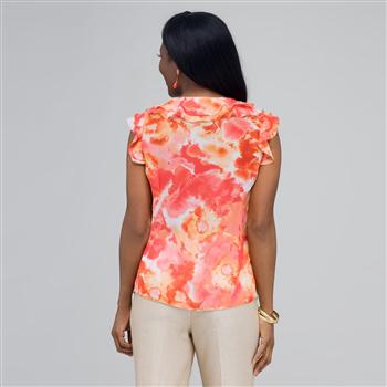 Ruffle Neckline Button Down Blouse, , large