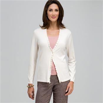 Cardigan a manica lunga con rouche sul davanti, Bianco inverno, large